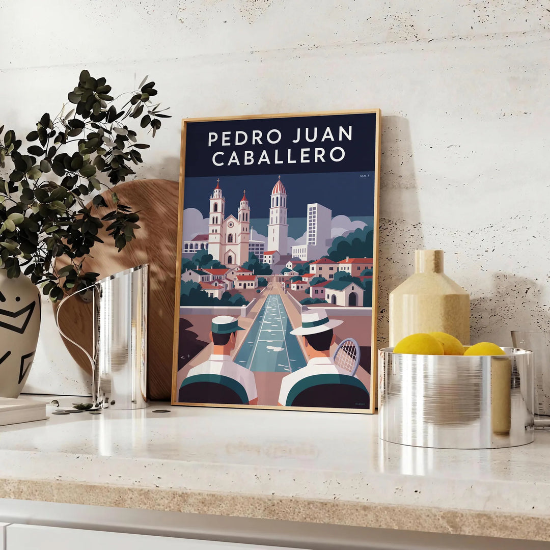 charm Pedro Juan Caballero Paraguay vintage Art Déco poster rich brown green tones stunning piece touch elegance space dimensions perfect collectors lovers today