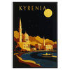 Manifesto vintage Art Déco di Kyrenia in arancione e nero.