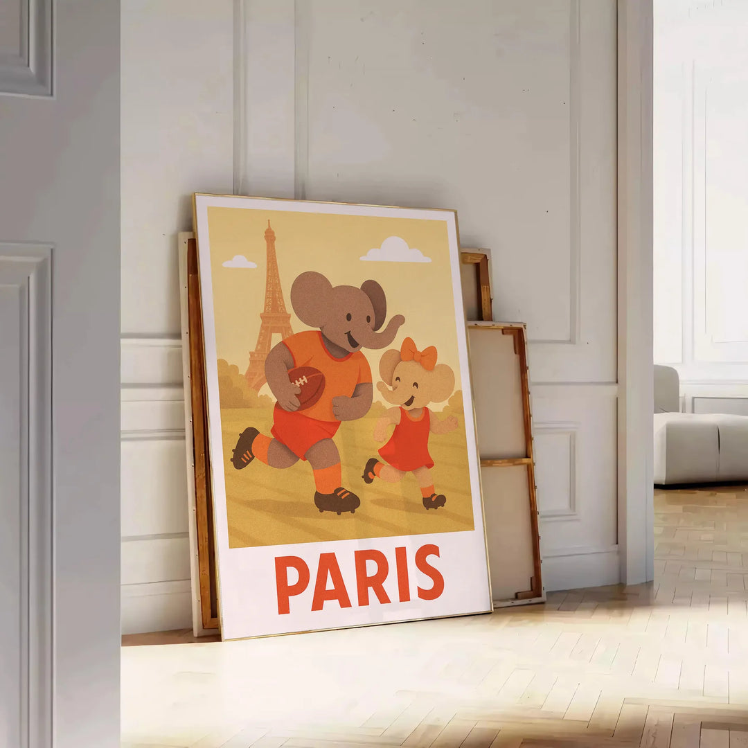 space charming Kid Elephant Rugby Paris poster vintage art deco print playful spirit perfect sports lover child room dimensions today