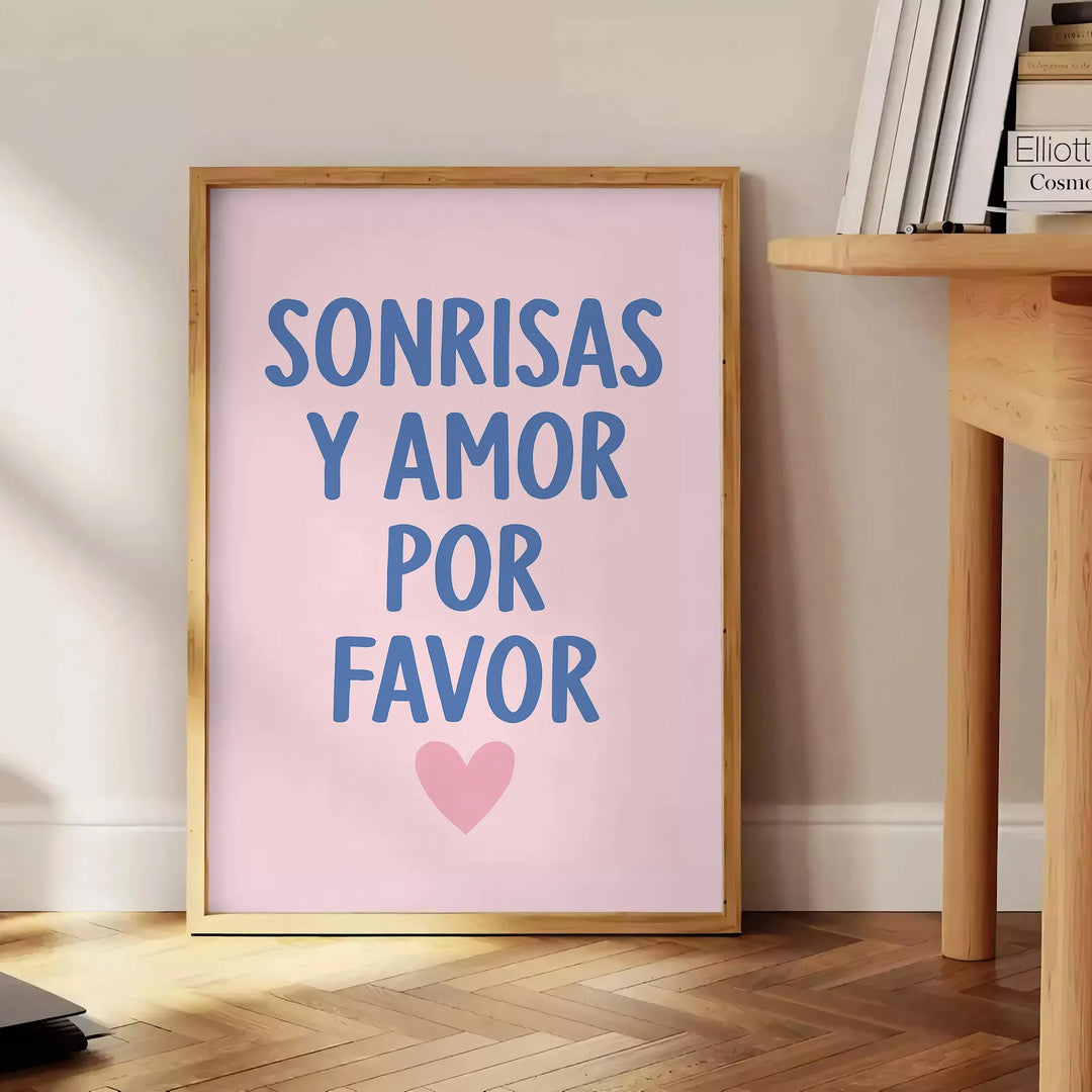 affiche Sonrisas Amor un mariage motivation douceur vert blanc espace disponible format 30×40 cm disponibles A4 50x70 60x80 A0