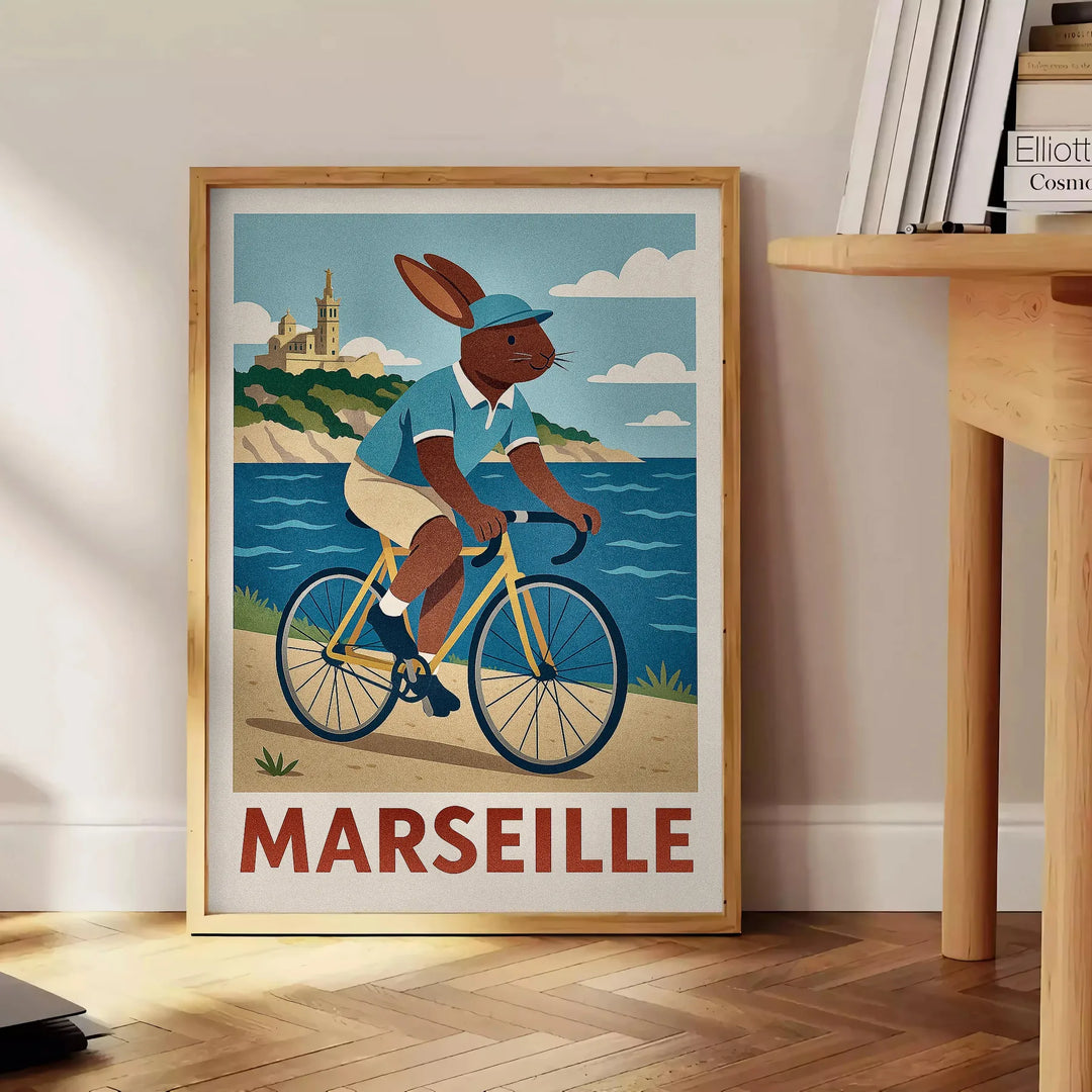 Ανακαλύψτε το γοητευτικό πόστερ "Παιδί Κουνέλι Ποδηλάτης στη Μασσαλία"! Ιδανικό για παιδικό δωμάτιο ή βρεφονηπιακό σταθμό, με