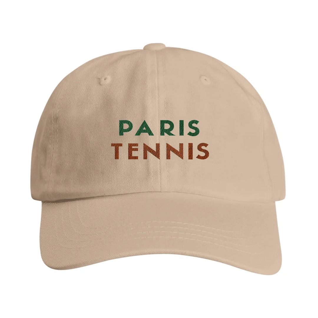 Vintage bomullskeps broderad med Paris Tennis-motiv, låg profil