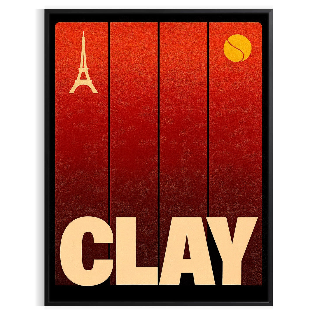 space stunning clay tennis poster striking red black design sports enthusiasts excitement game dynamic touch decor available