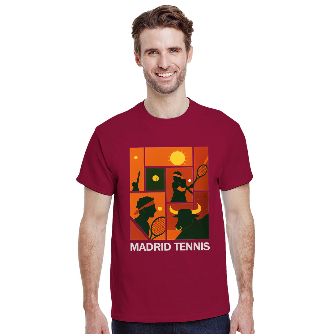 Madrid Tennis T-shirt med Rafa Nadal, perfekt för tennisälskare. Tillverkad av mjuk bomull för komfort och stil, både på och