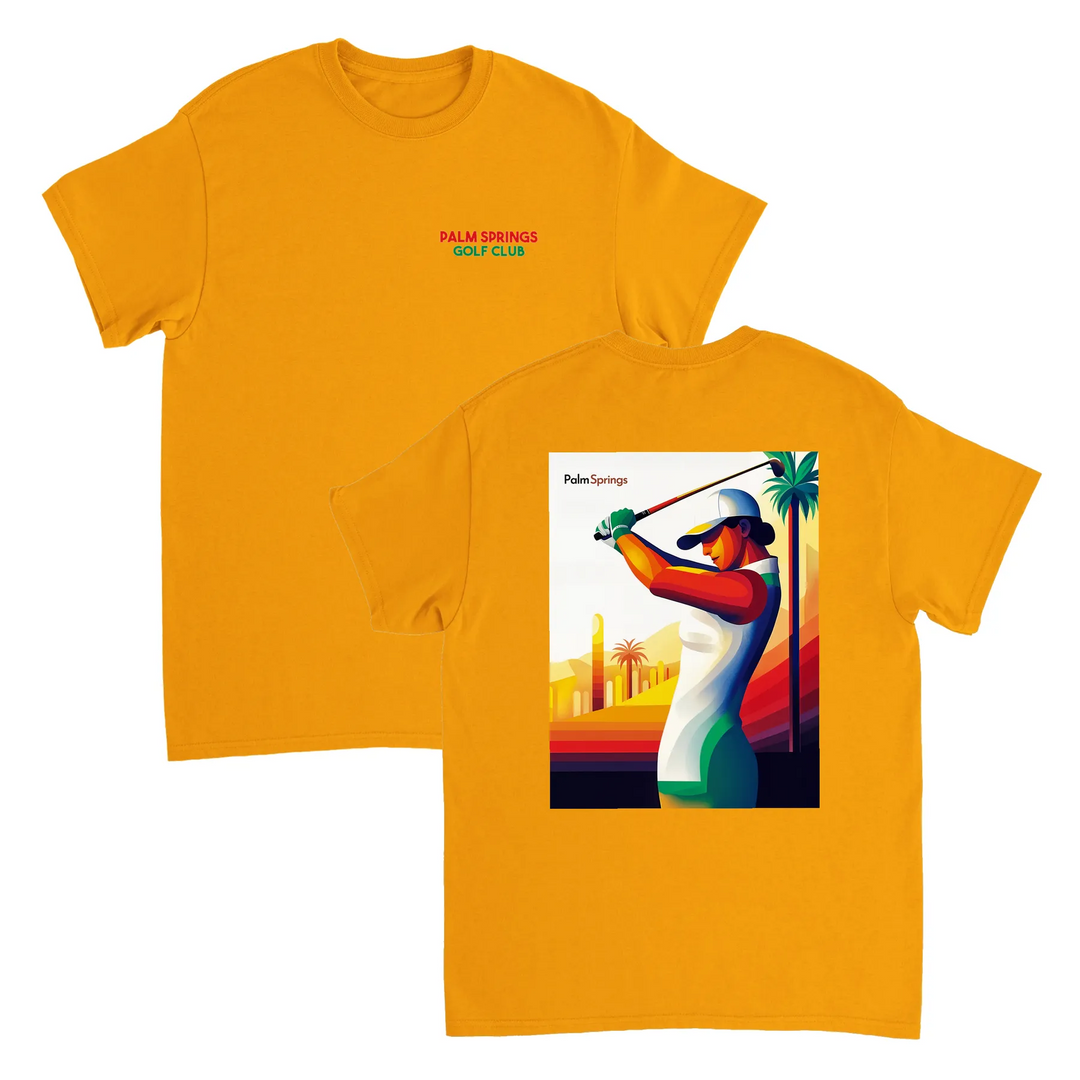 ゴルフパームスプリングスTシャツは、快適さとスタイルを兼ね備えたデザインです。パームスプリングスの陽気な雰囲気を楽しむゴルフ愛好者に最適です。