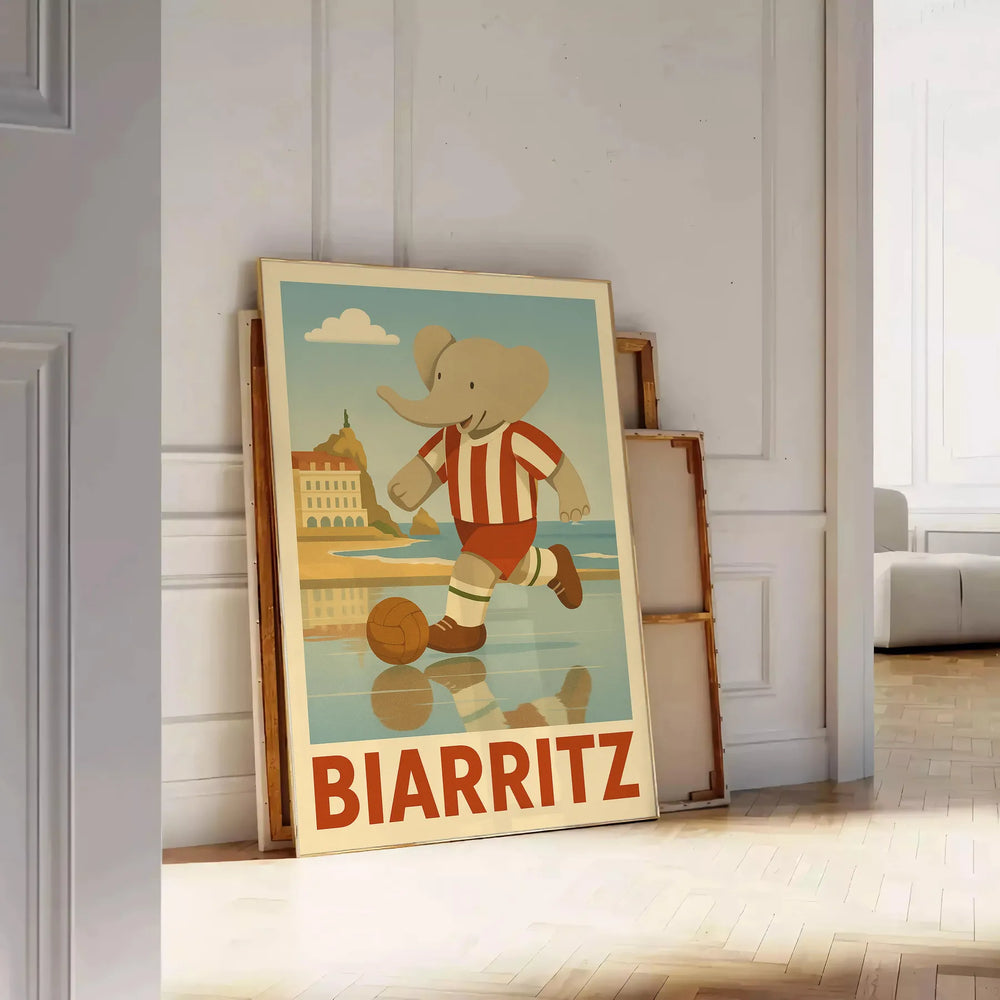 child space charming kid elephant football poster Biarritz playful gray green hues delightful art piece perfect young fan today various sizes A4 cm A0 room zone