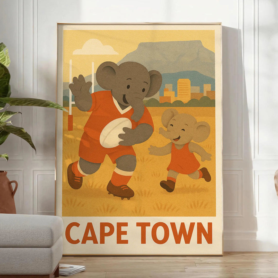  rugby vintage esprit Cape Town design unique Kid Elephant passionnés une touche originalité intérieur Acheter affiche 50x70 cm note sportive déco A4 A0