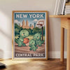 Vintage poster με δεινόσαυρους να παίζουν μπάσκετ στο Central Park της Νέας Υόρκης, ιδανικό για διακόσμηση ή δώρο