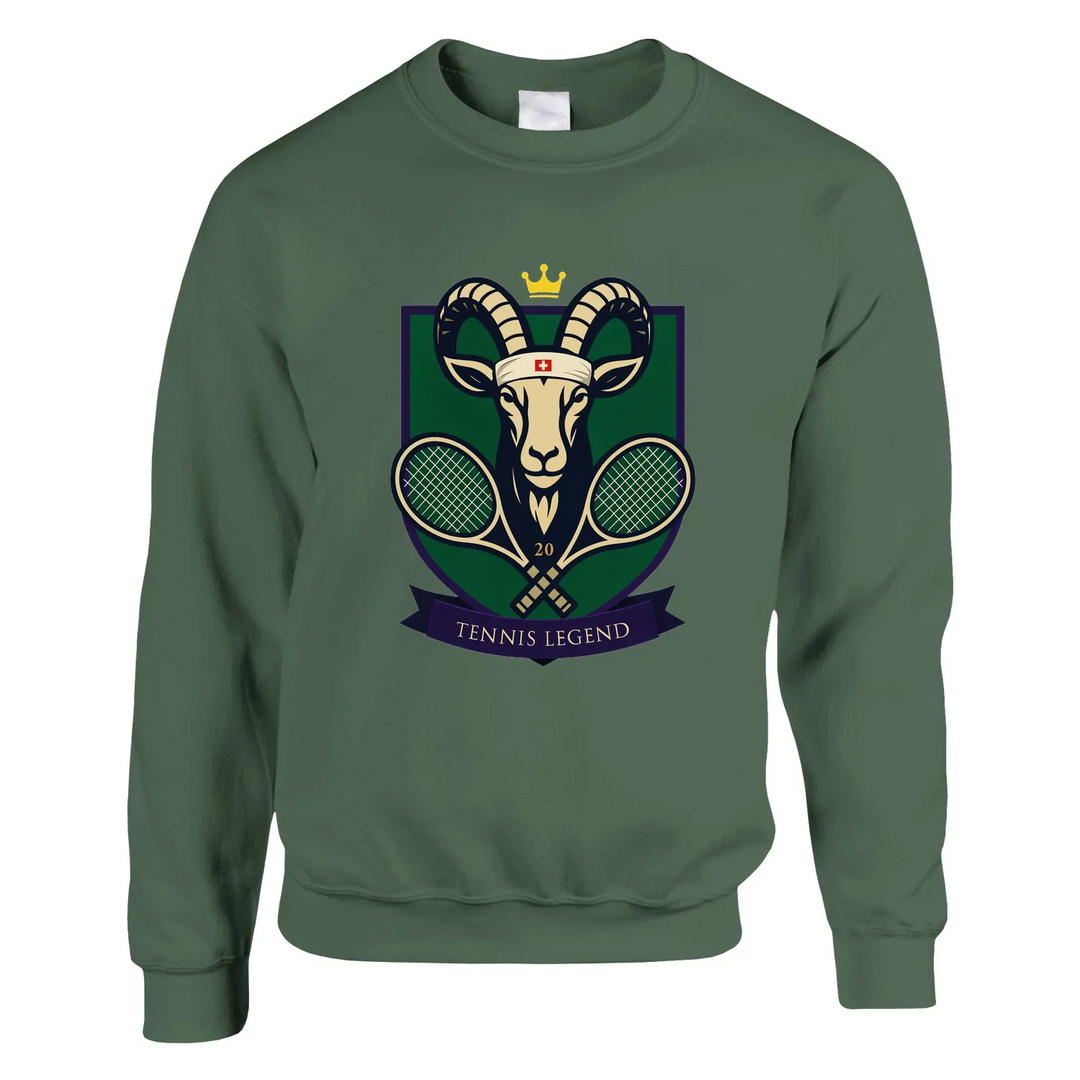 Maglione Tennis GOAT Roger, realizzato in morbido cotone e poliestere, offre comfort e stile con un taglio classico e dettagl