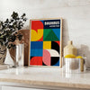 vibrant Bauhaus poster bold blue red shapes timeless design sizes art print perfect space unframed edition captivating