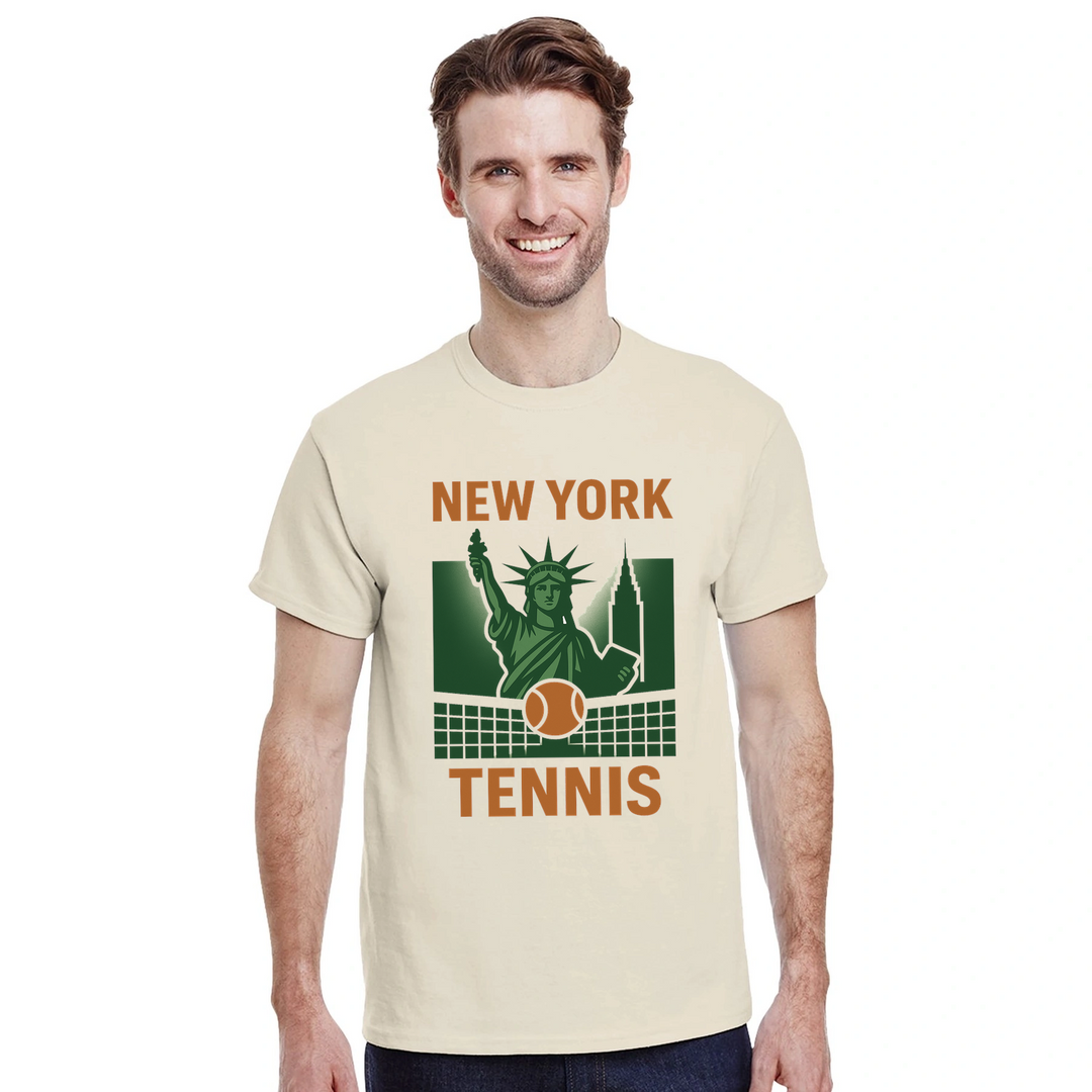 ニューヨークのテニスシーンを感じさせるスタイリッシュなTシャツ。快適で通気性のあるコットン素材を使用し、スポーツ愛好家や都市のトレンドセッターに最適です。