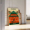 Affiche captivante tennis Madrid couleurs vibrantes orange vert passionnés pièce unique intérieur dimensions 50x70 cm A4 A0