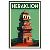 Poster vintage Art Déco Heraklion, Grecia in tonalità grigio e nero
