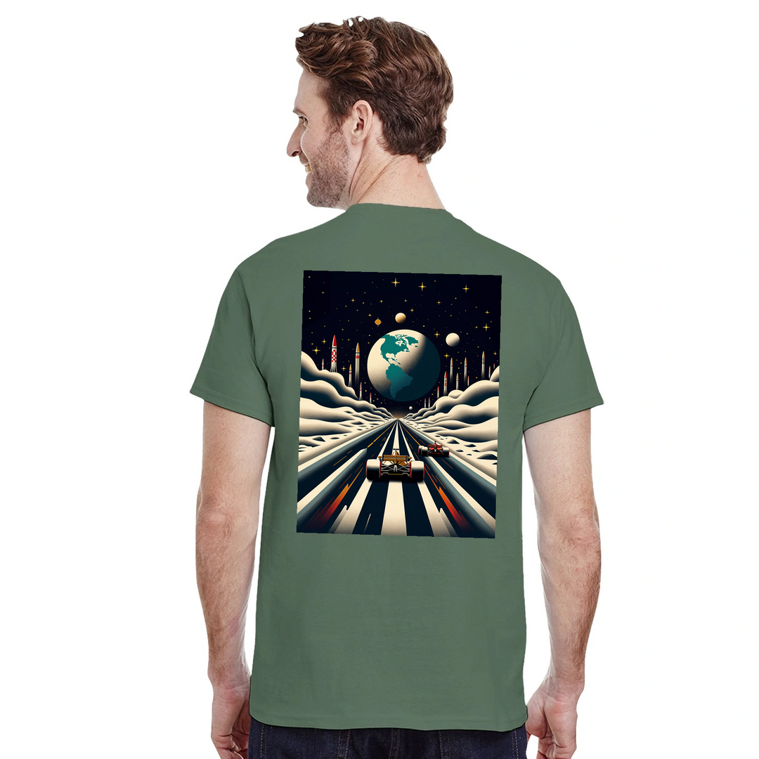 T-shirt Formula Moon con design lunare unico, ideale per appassionati di astronomia. Morbido cotone per un comfort duraturo