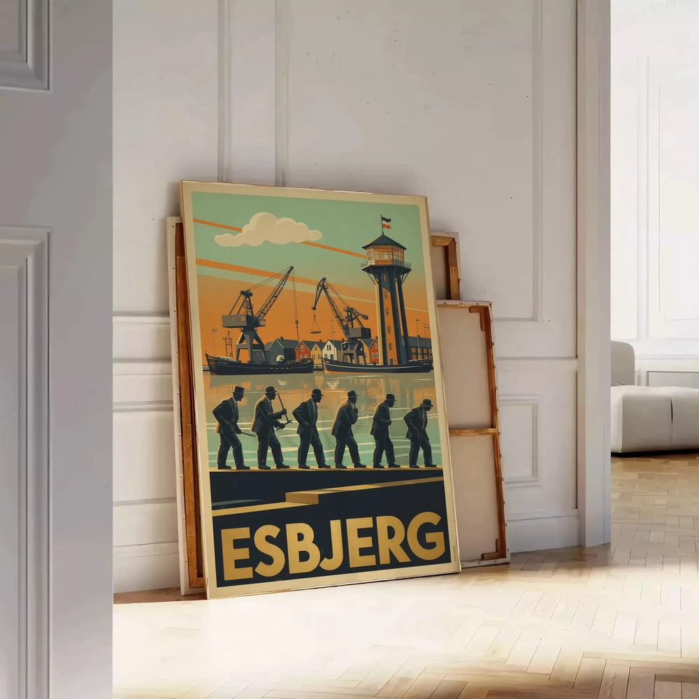 Art Déco Esbjerg Denmark vintage travel poster in black and green
