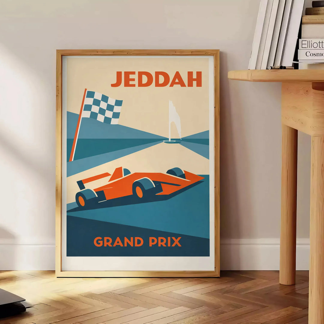 F1-poster med motiv från Jeddah, Saudiarabien. Finns i storlekarna 50x70 och 30x40, perfekt för att lyfta din inredning
