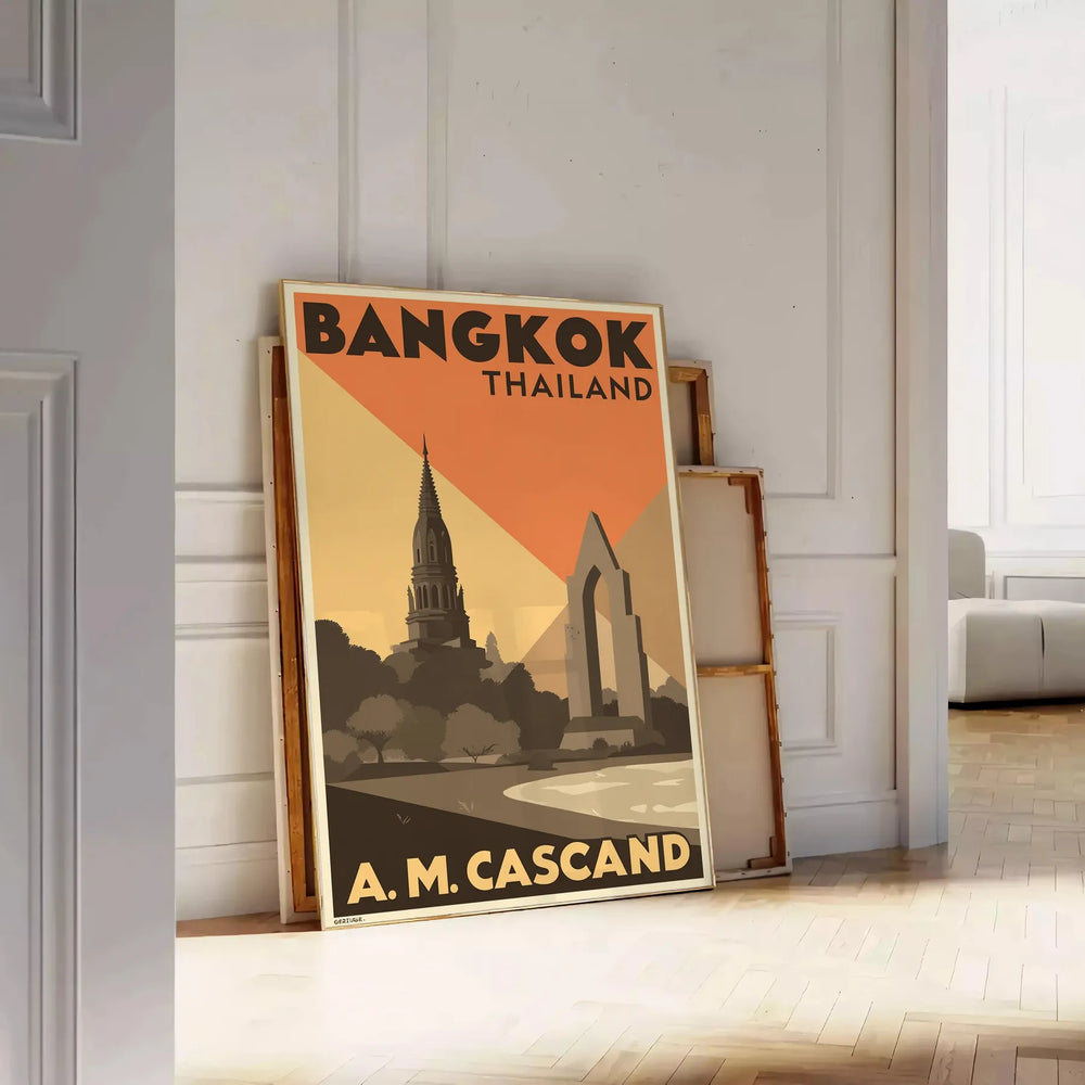 charm vintage Bangkok stunning Art Deco poster vibrant yellow green hues travel enthusiasts cm space touch nostalgia A4 A0