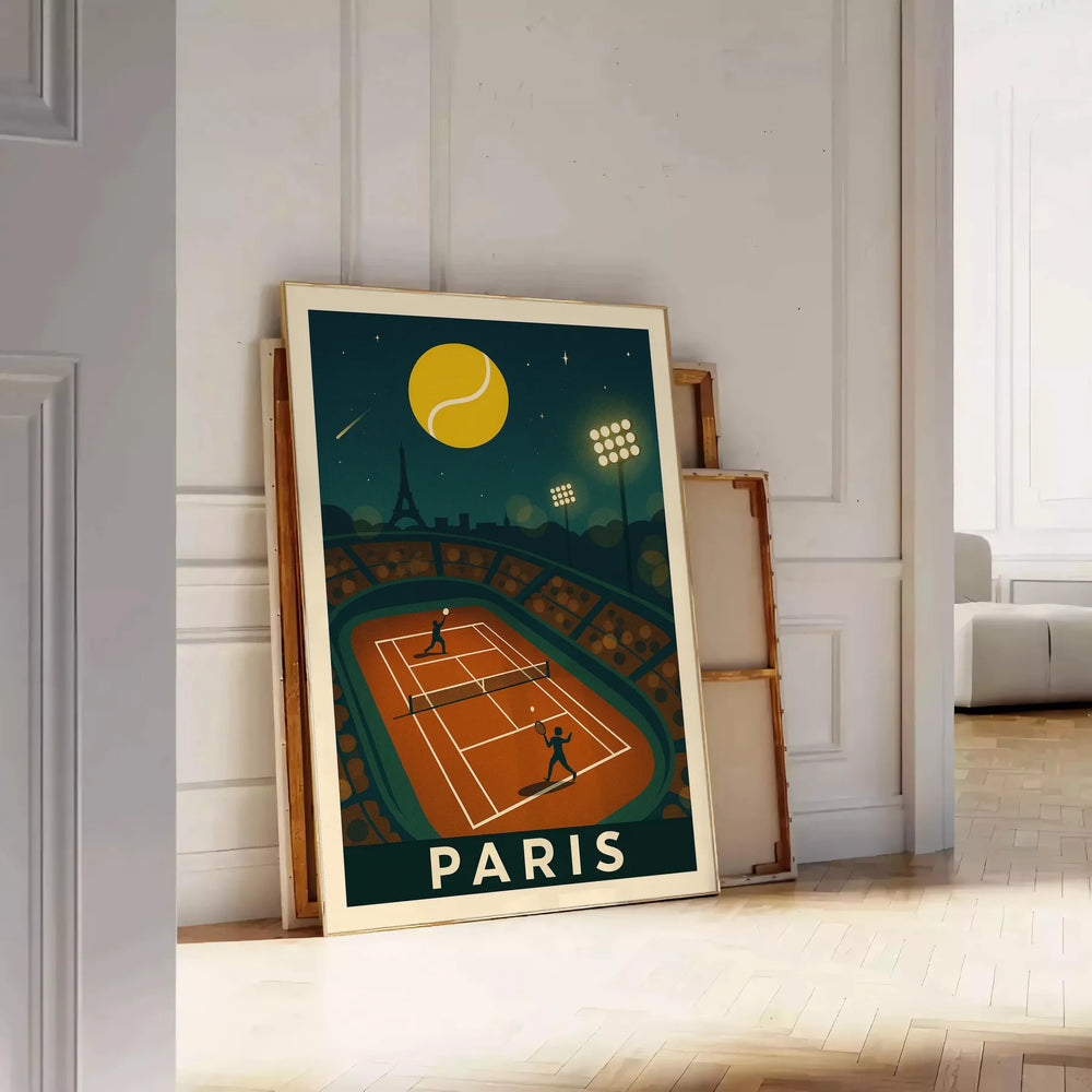 space stunning Paris Tennis Night poster captivating gray green palette dimensions artwork essence evening matches City Light today available convenience