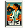 Vibrant Marseille fotbollsposter med en slående grön och röd design, perfekt för fotbollsälskare. Finns i olika storlekar