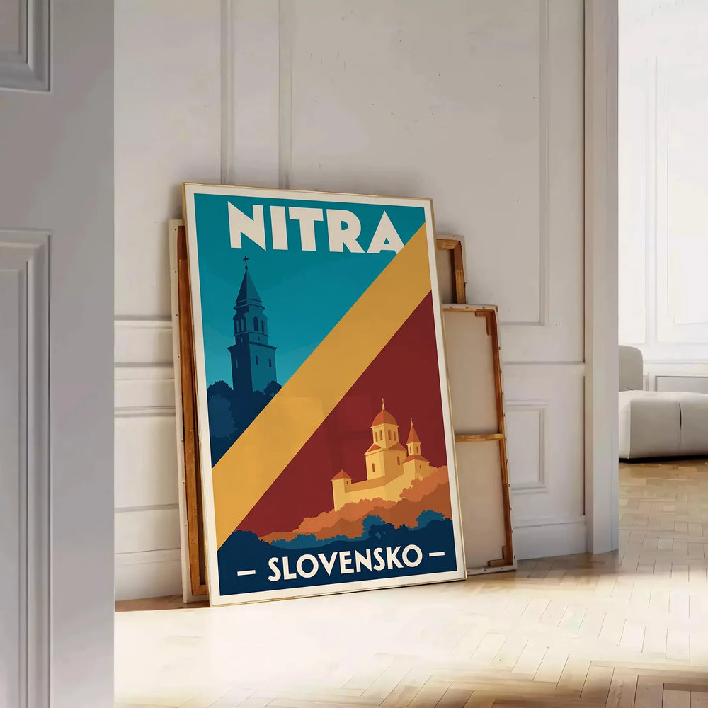 charm Nitra Slovakia stunning vintage travel art deco poster warm orange brown hues lover collection cm space touch nostalgia formats A4 A0
