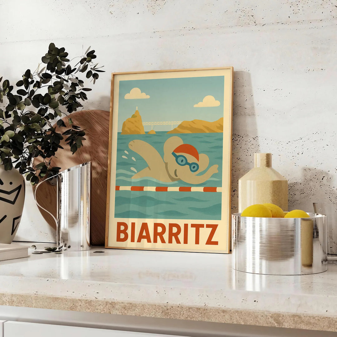 whimsical world Kid Elephant Swimming poster delightful gray green hues space nurseries playrooms charming illustration animal lovers joy walls A4 cm A0