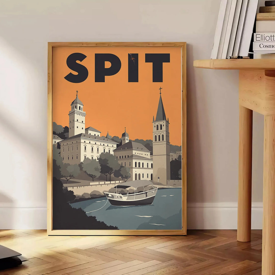 Poster Art Déco di Split, Croazia in toni caldi marrone e arancione