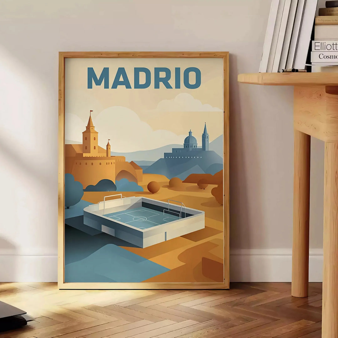 vibrant spirit Madrid stunning football poster bold orange green hues sports enthusiast essence game yours today space unframed formats