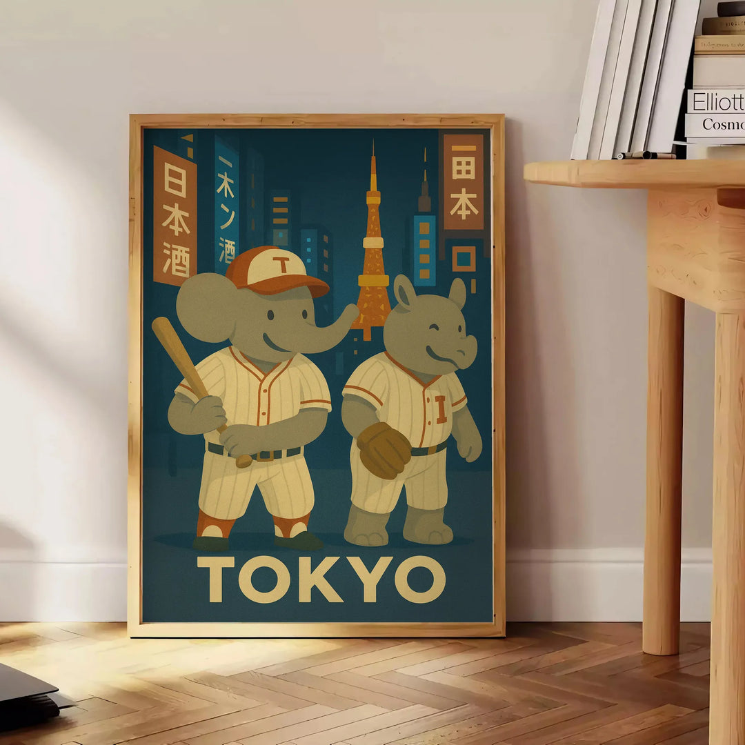 space unique baseball vintage art deco poster adorable elephant rhinoceros Tokyo mom gifts passionate players stunning wall measures cool touch collection