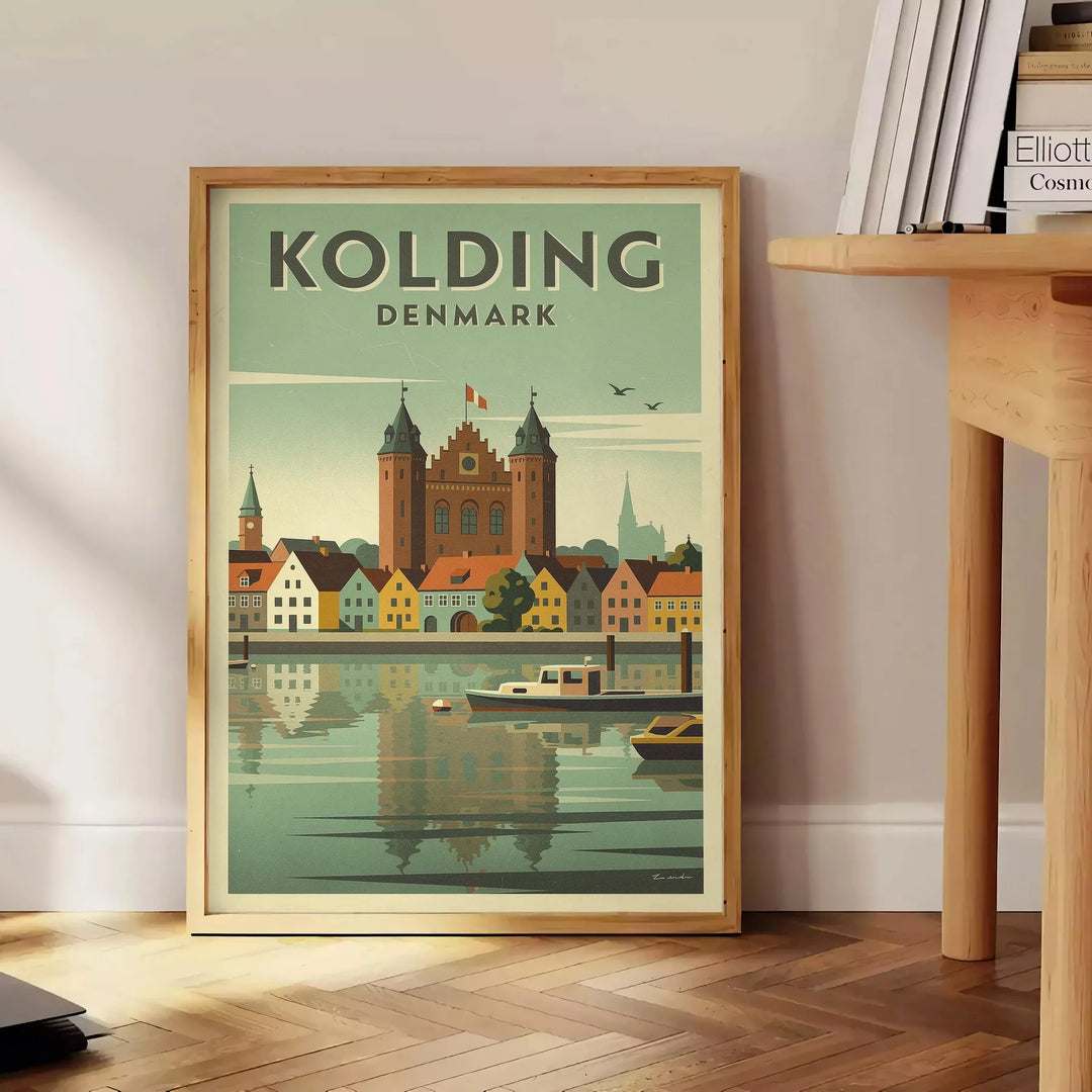 Βιντάζ Art Déco αφίσα Κόλντινγκ, Δανία σε γκρι και πράσινο