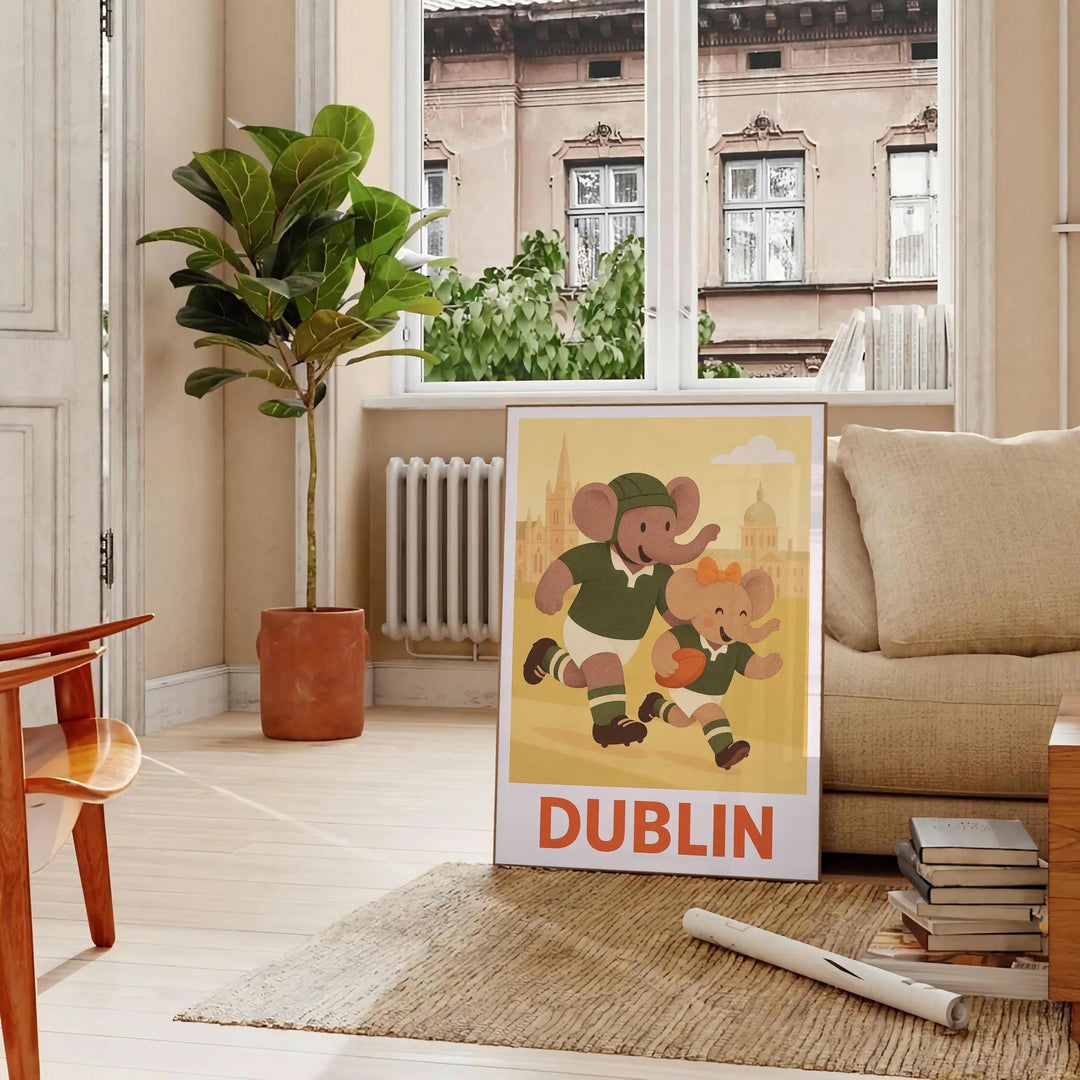 magnifique vintage un éléphant rugby Dublin style Art Déco unique affiche 50x70 30x40 une touche originale décoration poster charme cadre