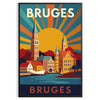 Poster vintage Art Déco di Bruges con veduta cittadina gialla e verde