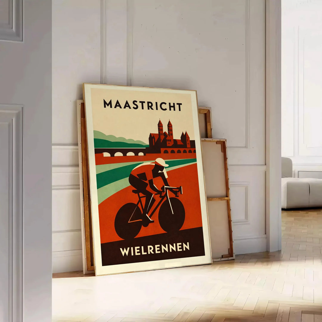 captivante cyclisme Maastricht teintes vibrantes rouge orange passionnés vélo paysages néerlandais poster dimensions 50x70 cm disponibles A4 A0