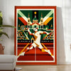 Färgglad Madrid Tennis poster med röd och orange nyanser, perfekt för tennisälskare. Finns i storlekarna 50x70 och 30x40, kan