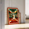 Färgglad Madrid Tennis poster med röd och orange nyanser, perfekt för tennisälskare. Finns i storlekarna 50x70 och 30x40, kan