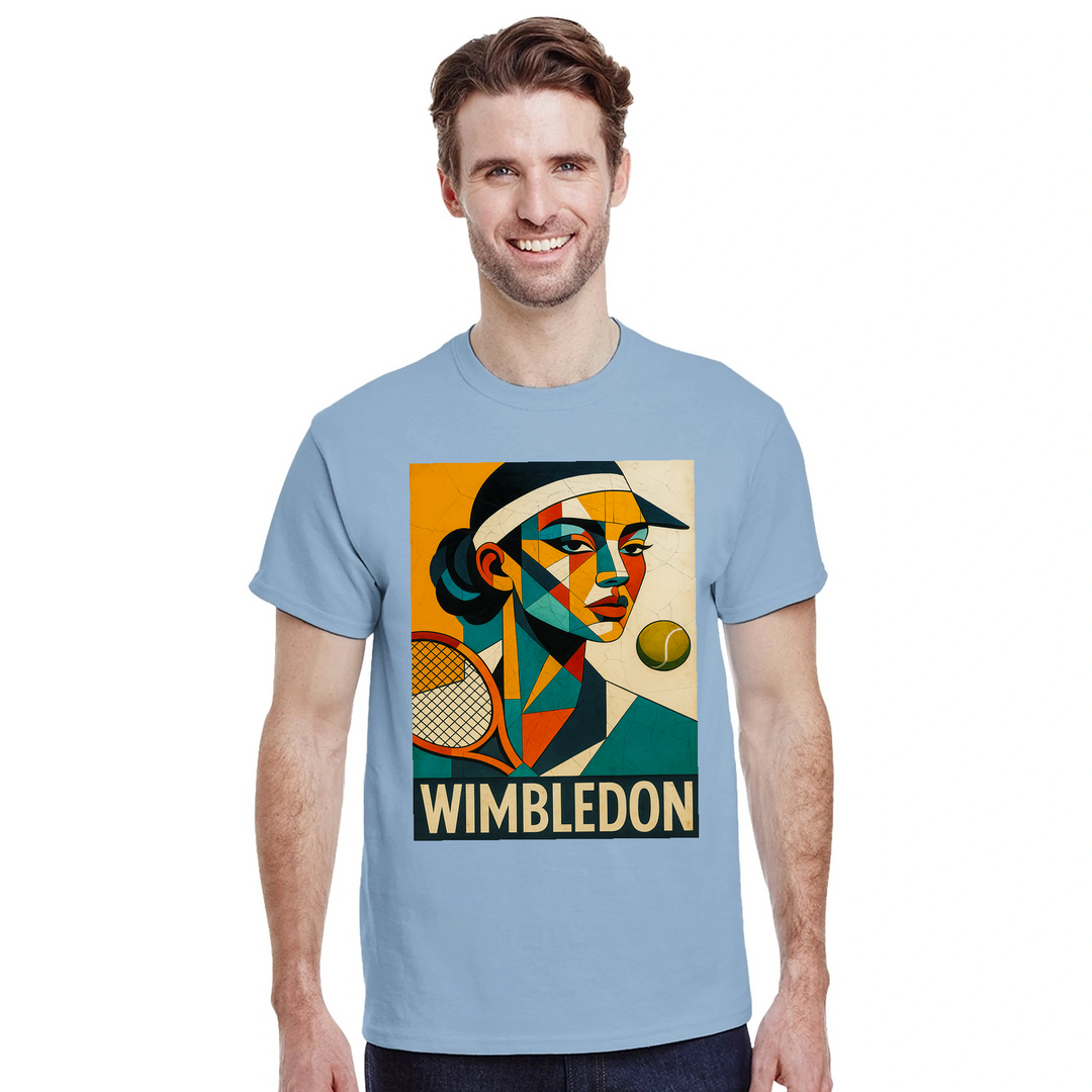 T-shirt Cubista Wimbledon, ideal para amantes do ténis, em algodão macio e respirável, combina arte e desporto