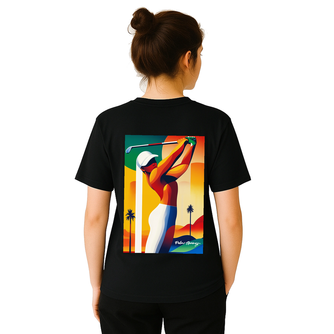 パームスプリングスゴルフTシャツは、明るいデザインが特徴で、ゴルフ場でも普段使いでも活躍する一枚です。サイズはSからXXLまで揃っています。