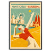 Tennis players competing on a court in Monte-Carlo, Monaco, with red and orange tones