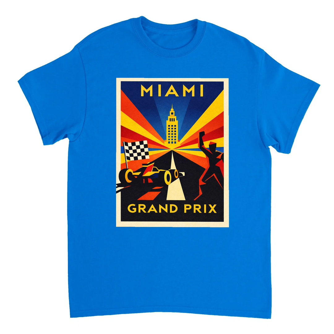 Miami F1 t-shirt i en färgstark design, hyllar den pulserande energin från Formel 1-scenen i USA. Finns i storlekar S till XX