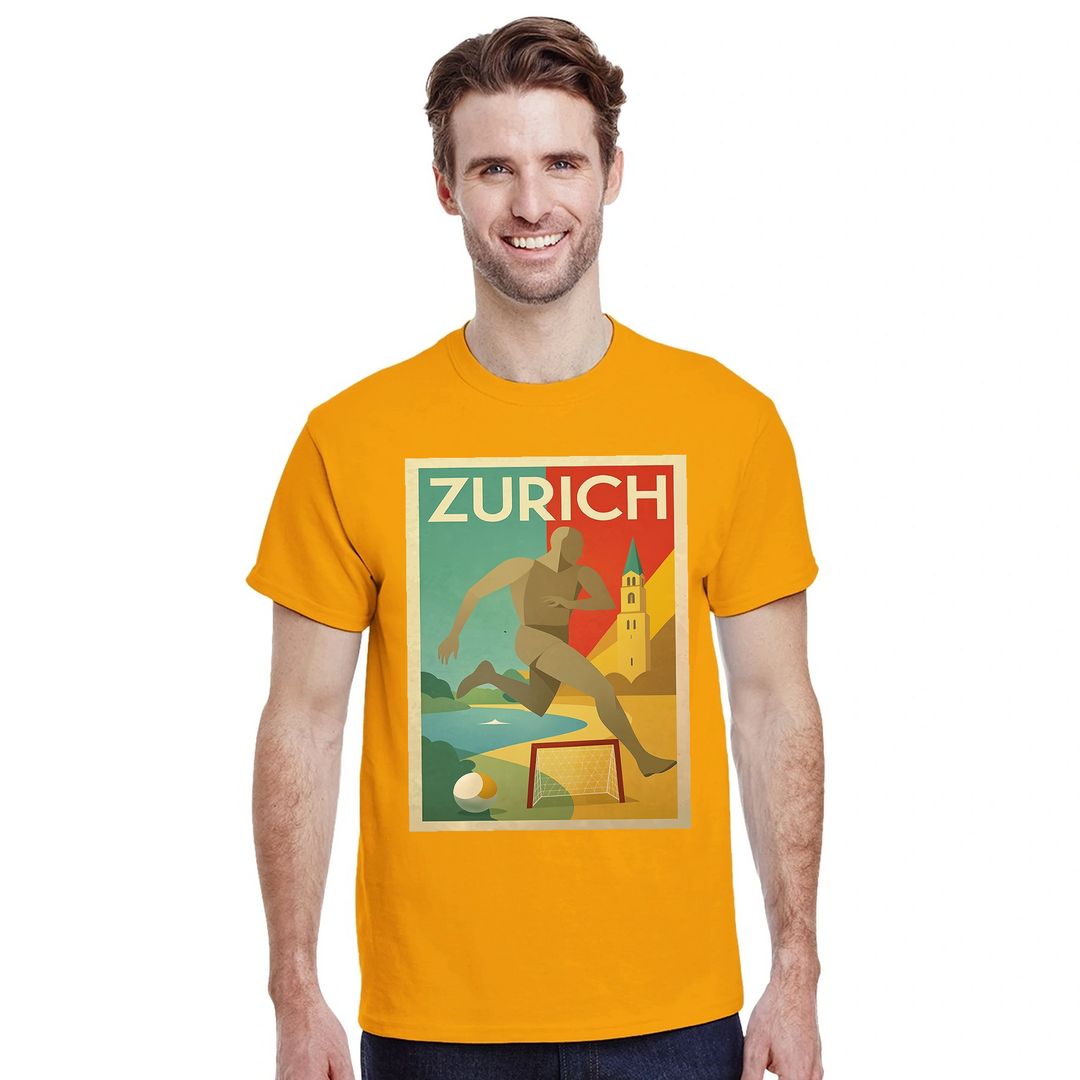 Stylisches T-Shirt mit Zürich- und Fußballmotiv, aus 100% Baumwolle für besten Tragekomfort. Ideal für Fans und Freizeit