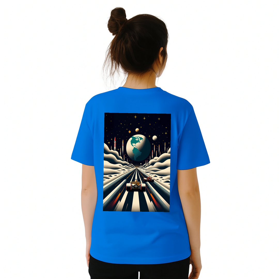 T-shirt Formula Moon con design lunare unico, ideale per appassionati di astronomia. Morbido cotone per un comfort duraturo