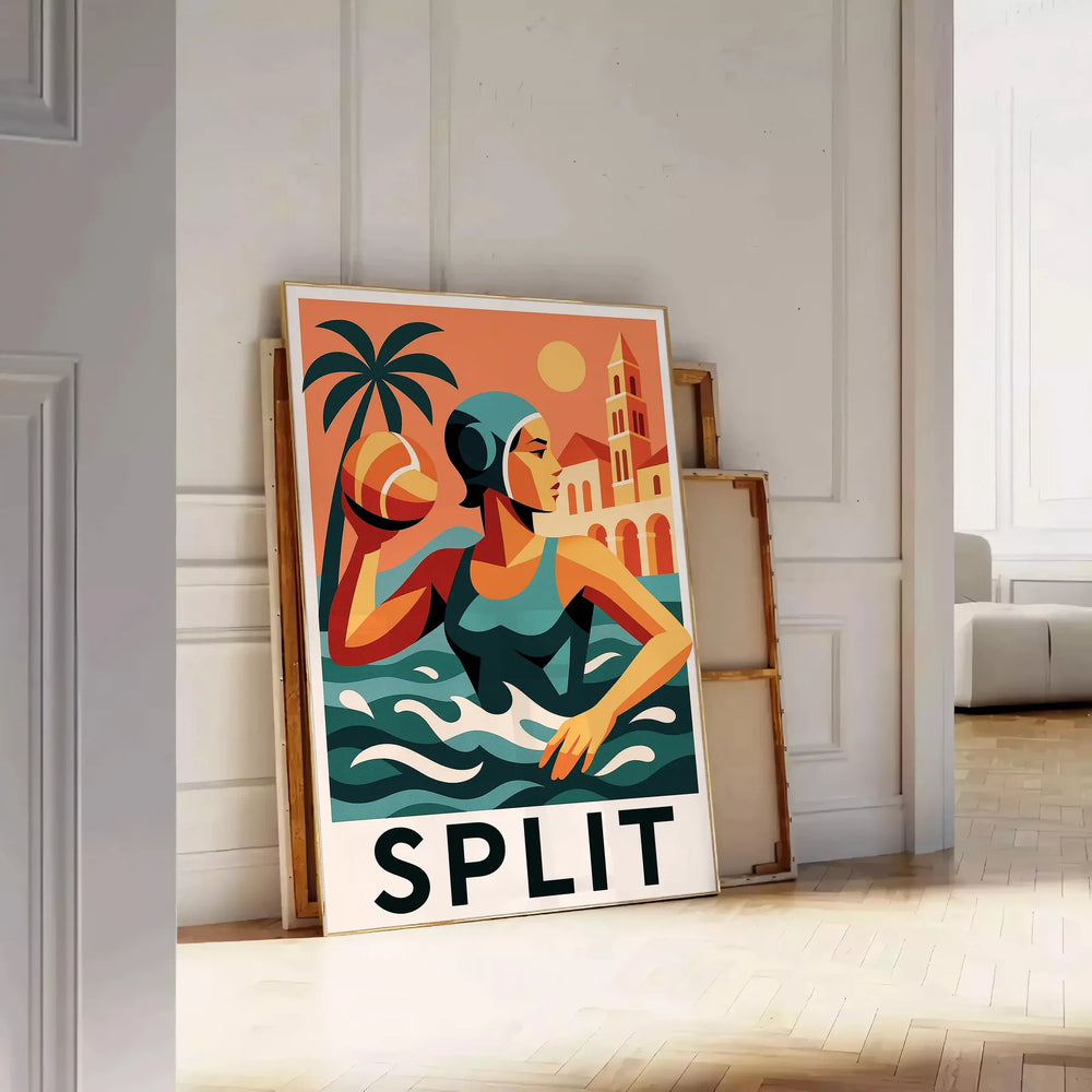 excitement split water polo sport 199 vibrant poster bold red orange tones sports enthusiasts inches space dynamic artwork available