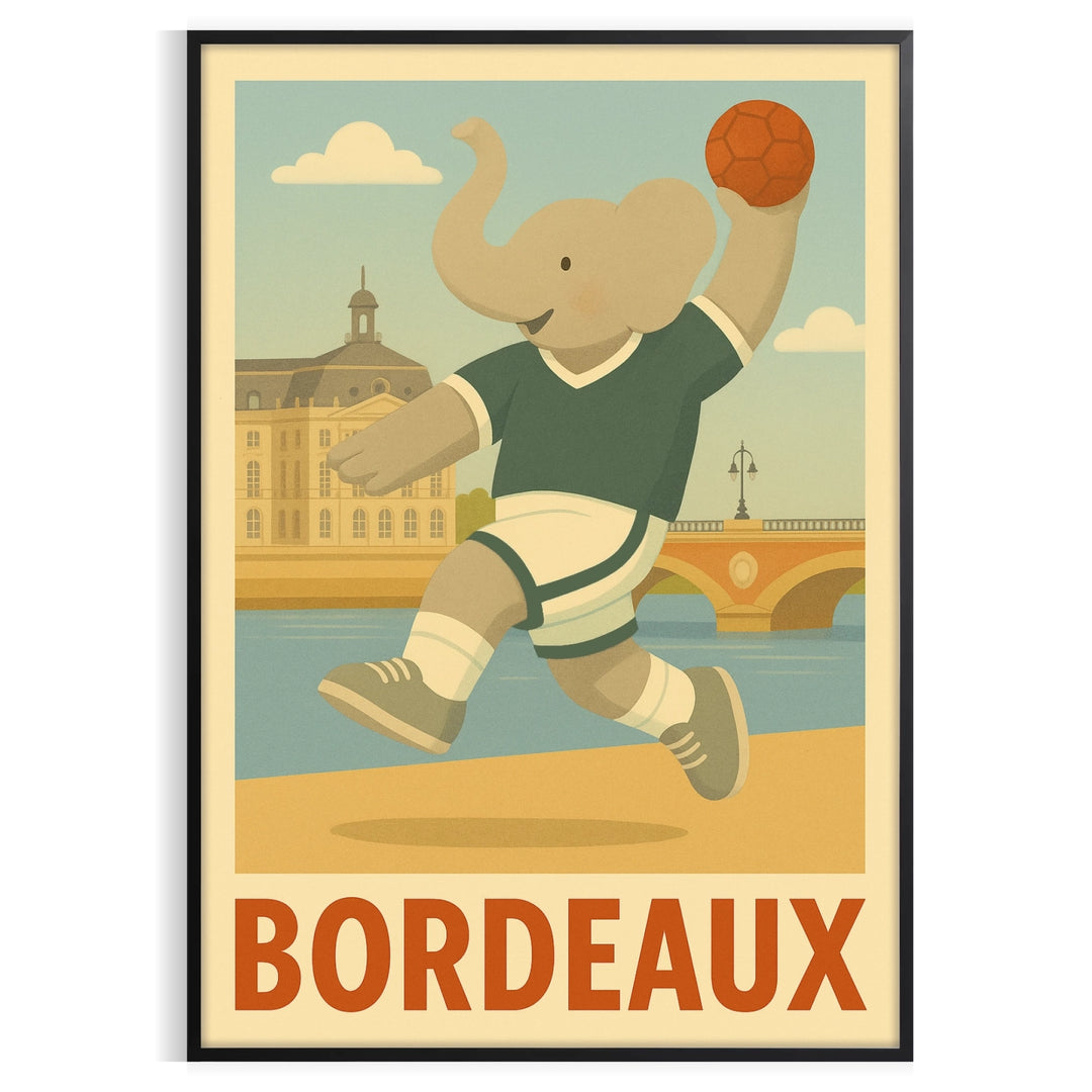 charming Bordeaux Kids Handball Elephant poster playful design gray green hues young athletes eye artwork room favorite size—50x70 unique touch decor unframed versions available