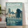 Green and gray Gdańsk Poland skyline poster in minimalist graphic style