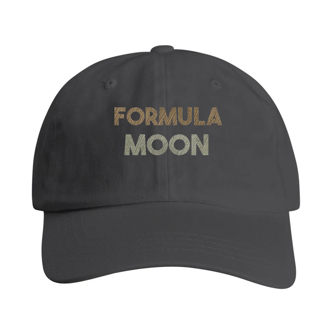 Gorra vintage bordada con motivo luna Fórmula 1, diseño de perfil bajo