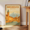 Affiche Innsbruck paysage alpin style vintage avec tons verts et bruns