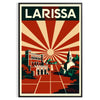 Poster di Larissa, Grecia in stile Art Déco, toni grigio e arancione