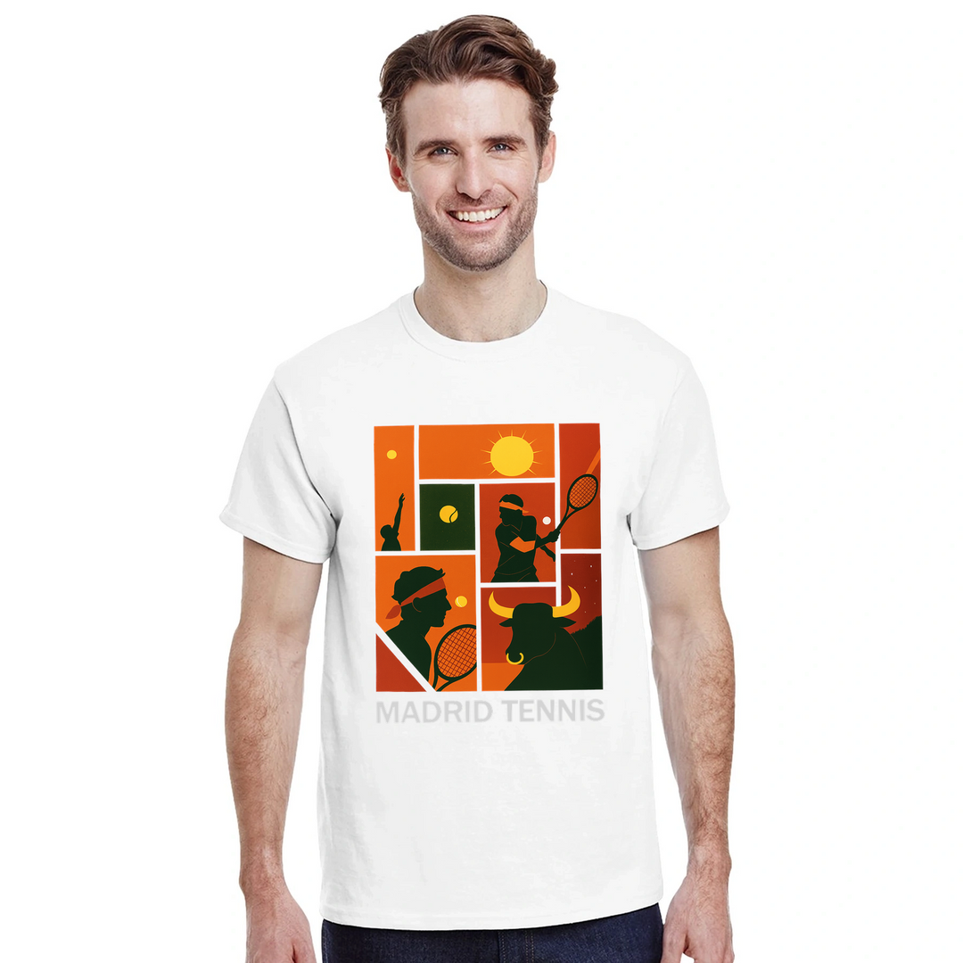Madrid Tennis T-shirt med Rafa Nadal, perfekt för tennisälskare. Tillverkad av mjuk bomull för komfort och stil, både på och