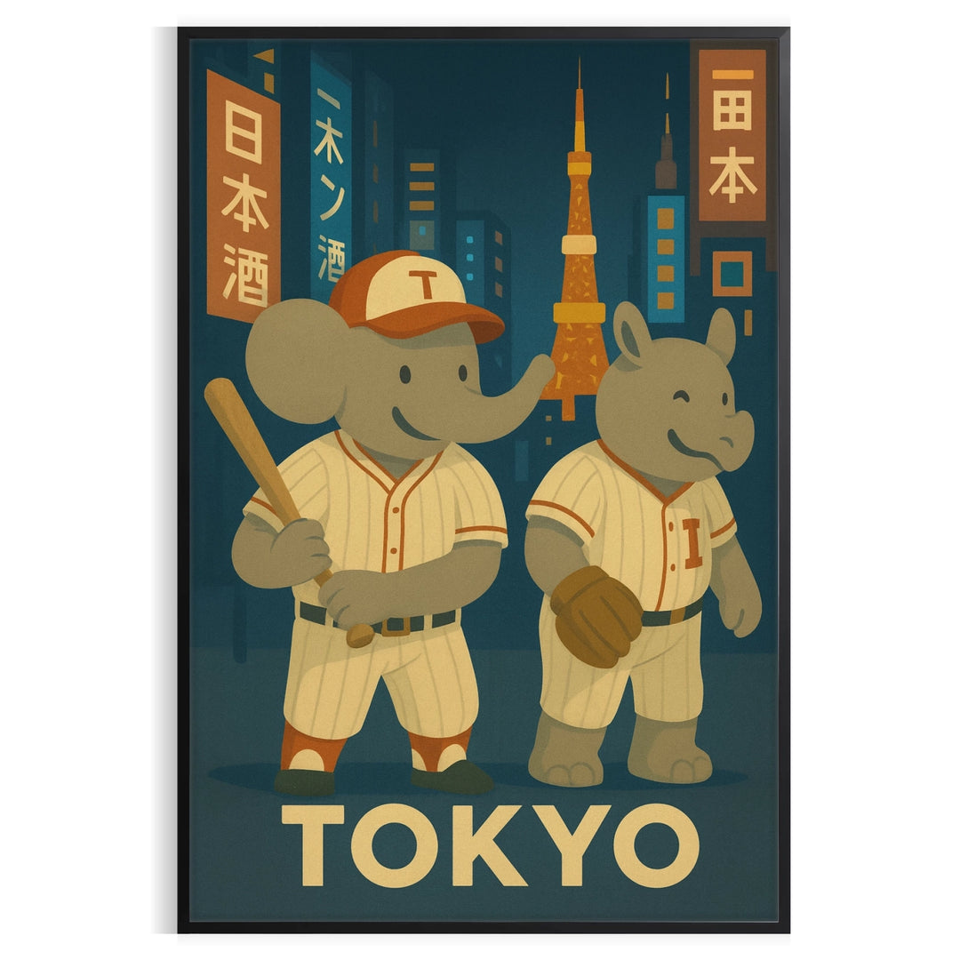 space unique baseball vintage art deco poster adorable elephant rhinoceros Tokyo mom gifts passionate players stunning wall measures cool touch collection