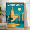 Montevideo Uruguay Art Déco poster with blue and yellow geometric design