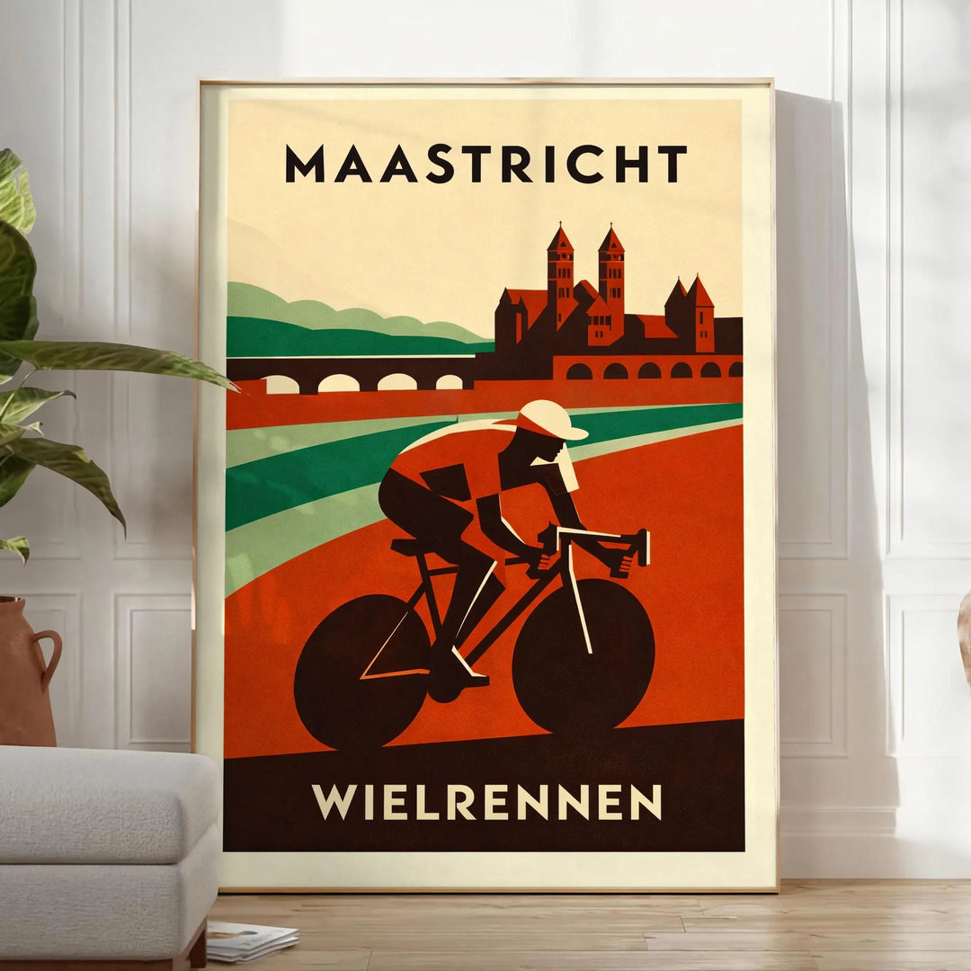 captivante cyclisme Maastricht teintes vibrantes rouge orange passionnés vélo paysages néerlandais poster dimensions 50x70 cm disponibles A4 A0